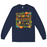 Navy thankful blessed and kind of a mess Long Sleeve Tee - CowGirlArtShop