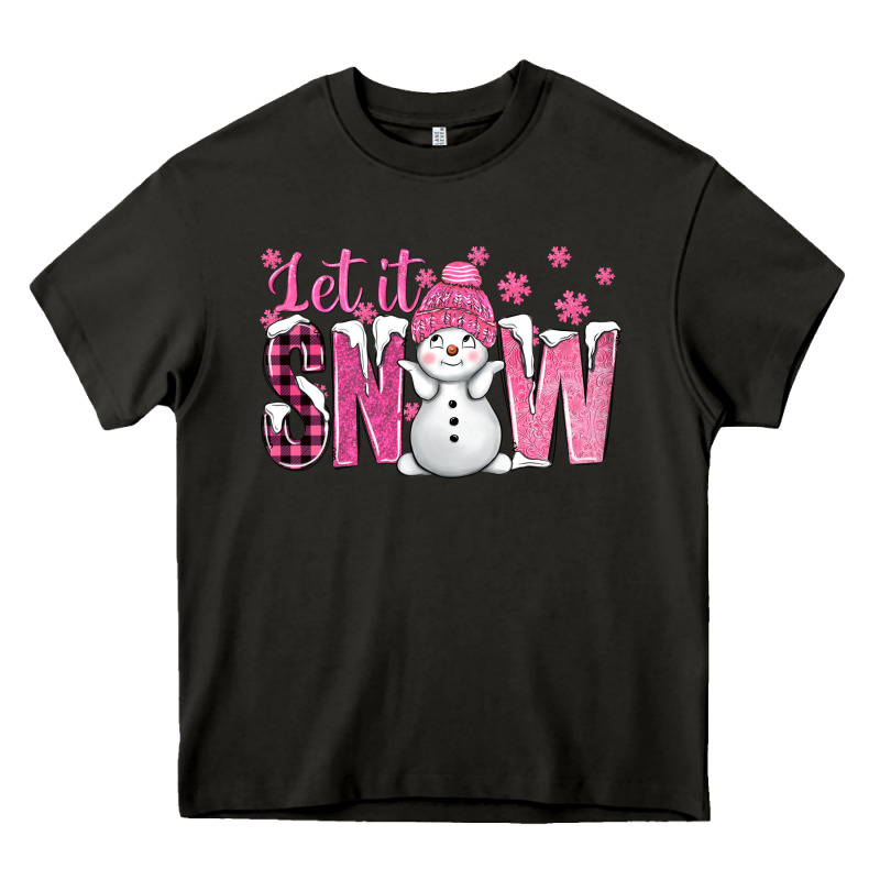 Pink Let It Snow With Cute Snowman Heavy Core Tee by BundleAndBundleShop | Teevron