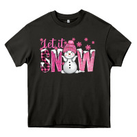 Asphalt Pink Let It Snow With Cute Snowman Heavy Core Tee - BundleAndBundleShop