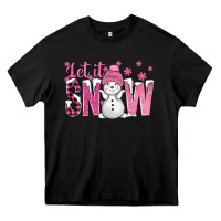 Black Pink Let It Snow With Cute Snowman Heavy Core Tee - BundleAndBundleShop