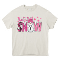 Cream Pink Let It Snow With Cute Snowman Heavy Core Tee - BundleAndBundleShop