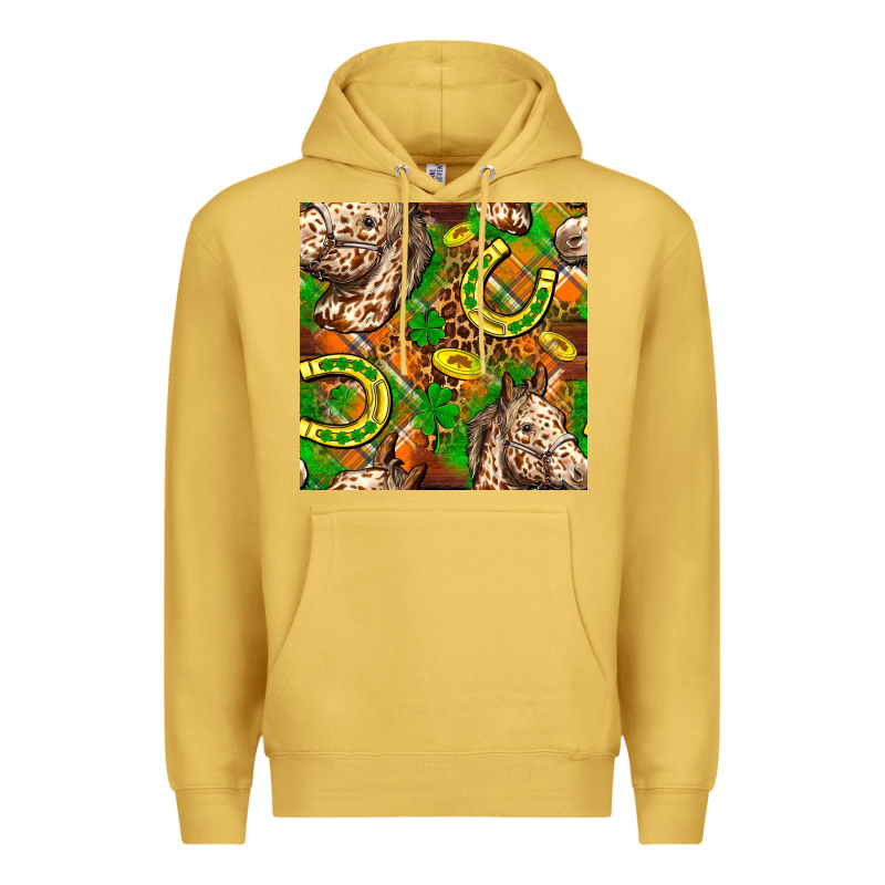 St. Patrick's Day Horse With Horseshoes Seamless Premium Hoodie by FaDigitalArtStudio | Teevron