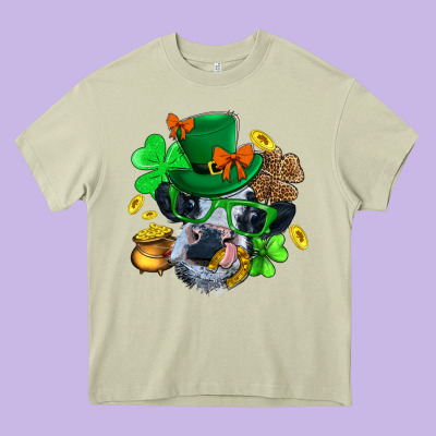 St. Patrick Cow Clover Heavy Core Tee Designed By Bundleandbundleshop