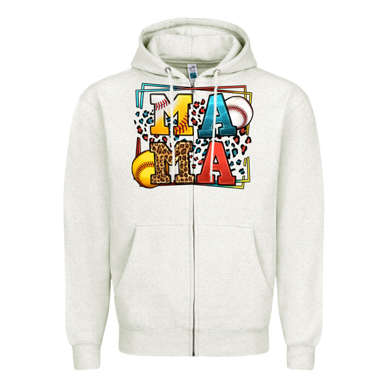 Leopard Softball And Baseball Mama Mother's Day Zipper Hoodie by LillyAllenDesigns | Teevron