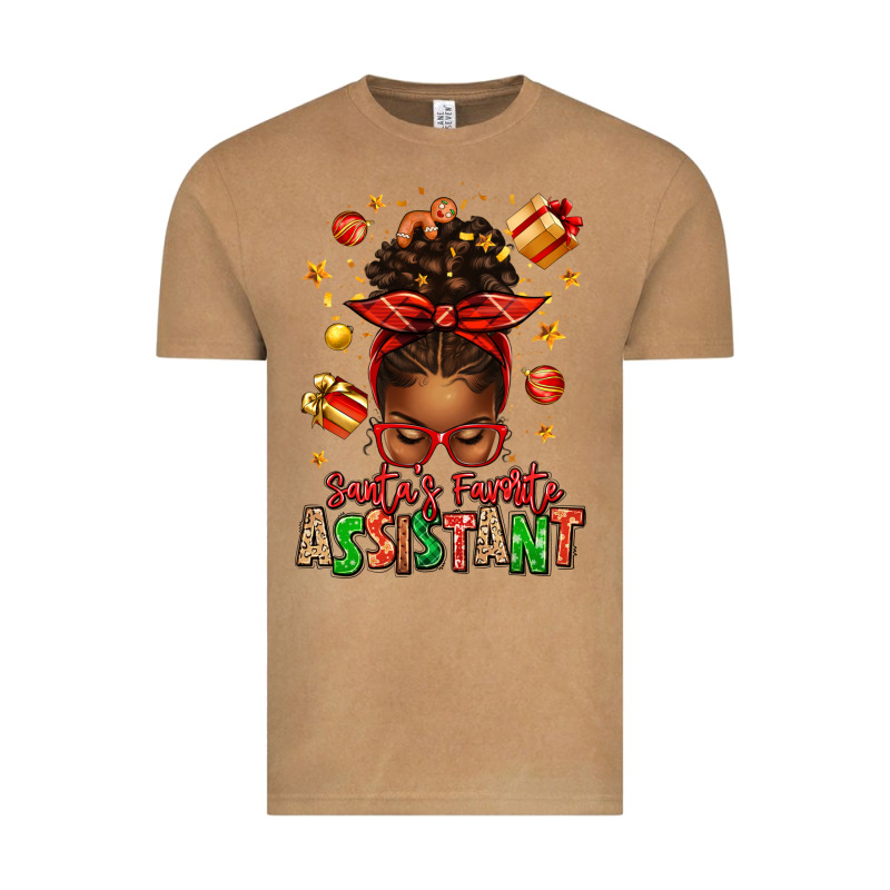 Santa's Favorite Assistant Afro Messy Bun Vintage Tee by texasbilliewilder | Teevron