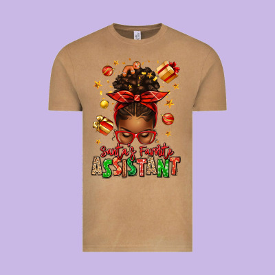 Santa's Favorite Assistant Afro Messy Bun Vintage Tee Designed By Texasbilliewilder