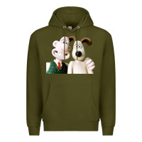 Army Green the man with his dog taking selfie w.a.l.l.a.c.e Premium Hoodie - lanVoArt