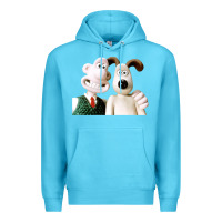 Ocean Blue the man with his dog taking selfie w.a.l.l.a.c.e Premium Hoodie - lanVoArt