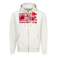 Oatmeal Heather Love Valentines Day Gnome Zipper Hoodie - CowhideDigitalArt