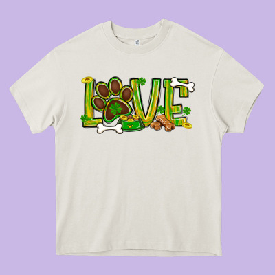 St. Patrick's Day Love Dog Paw Heavy Core Tee Designed By Bundleandbundleshop