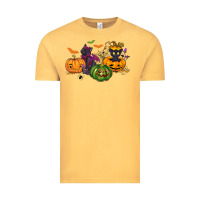 Vintage Mustard Black cat and pumpkin Vintage Tee - NancyCooperArtShop