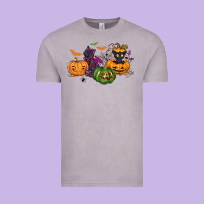 Black Cat And Pumpkin Vintage Tee Designed By Nancycooperartshop
