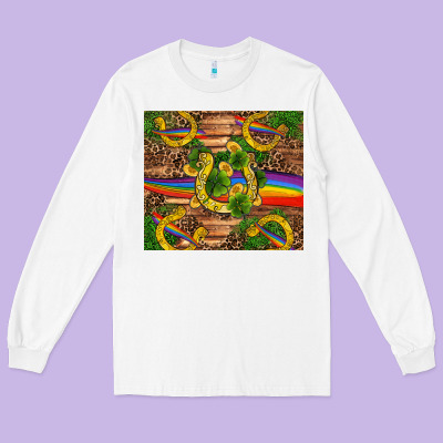 St Patricks Day Horseshoe Shamrock Rainbow Gold Long Sleeve Tee Designed By Ranaportraitstore