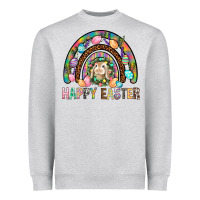 Heather Grey Happy Easter Rainbow Heavyweight Sweatshirt - BundleAndBundleShop