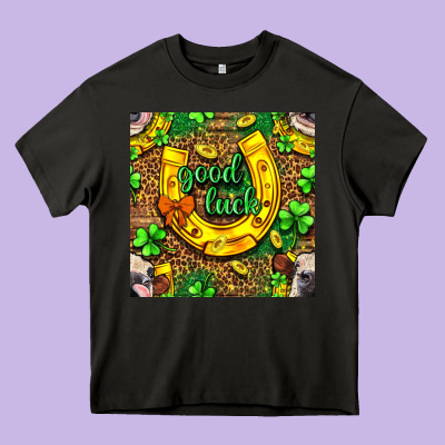 St. Patricks Good Luck With Cow Digital Paper Heavy Core Tee Designed By Bundleandbundleshop