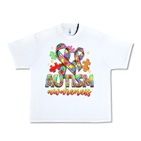 White Autism Awareness Urban Heavy Tee - NancyCooperArtShop