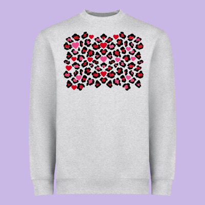 Valentines Day Leopard And Heart Background Heavyweight Sweatshirt Designed By Fadigitalartstudio