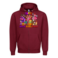 Burgundy Happy Hallo Thanks Mas Zipper Hoodie - CowhideDigitalArt