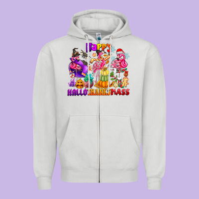 Happy Hallo Thanks Mas Zipper Hoodie Designed By Cowhidedigitalart