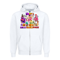 White Happy Hallo Thanks Mas Zipper Hoodie - CowhideDigitalArt