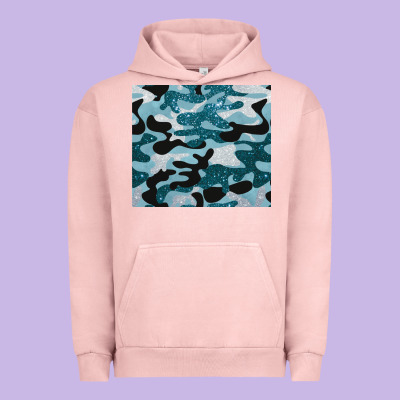 Blue Camouflage Glitter Urban Hoodie Designed By Barkaloodesign