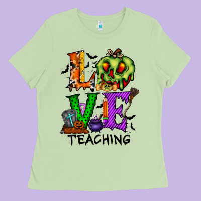 Love Taching Halloween Ladies Tee Designed By Racoondesign
