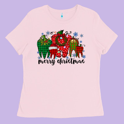 Merry Christmas Tooth Ladies Tee Designed By Racoondesign