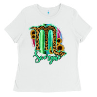 White Scorpio Zodiac Sign Sunflower Leopard Serape Ladies Tee - RanaPortraitStore