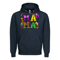 Navy Mardi Gras leopard frame mama Mother's Day Zipper Hoodie - LillyAllenDesigns