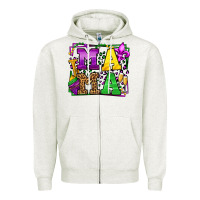 Oatmeal Heather Mardi Gras leopard frame mama Mother's Day Zipper Hoodie - LillyAllenDesigns