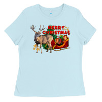 Baby Blue Merry Christmas Deer Ladies Tee - LillyAllenDesigns