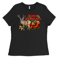 Black Merry Christmas Deer Ladies Tee - LillyAllenDesigns