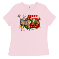 Bubblegum Pink Merry Christmas Deer Ladies Tee - LillyAllenDesigns