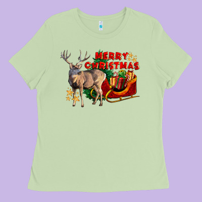 Merry Christmas Deer Ladies Tee Designed By Lillyallendesigns