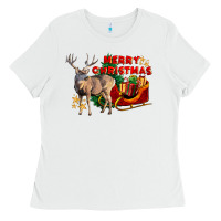 White Merry Christmas Deer Ladies Tee - LillyAllenDesigns