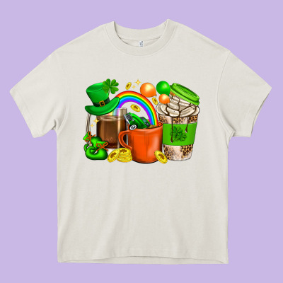 St. Patricks Day Coffee Cups Heavy Core Tee Designed By Bundleandbundleshop