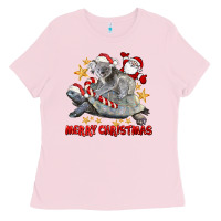 Bubblegum Pink Merry Christmas Tortoise And Koala Ladies Tee - LillyAllenDesigns