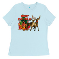 Baby Blue merry christmas two deers Ladies Tee - LillyAllenDesigns