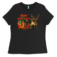 Black merry christmas two deers Ladies Tee - LillyAllenDesigns