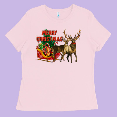 Merry Christmas Two Deers Ladies Tee Designed By Lillyallendesigns