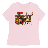 Bubblegum Pink merry christmas two deers Ladies Tee - LillyAllenDesigns