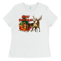 White merry christmas two deers Ladies Tee - LillyAllenDesigns