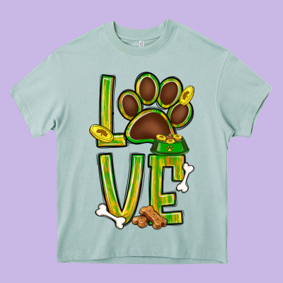 Tie Dye St. Patrick's Day Love Dog Paw Heavy Core Tee Designed By Bundleandbundleshop