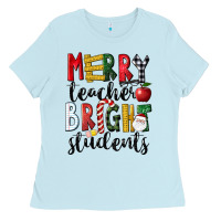 Baby Blue Merry Teacher Bright Students Christmas Ladies Tee - LillyAllenDesigns