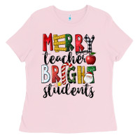 Bubblegum Pink Merry Teacher Bright Students Christmas Ladies Tee - LillyAllenDesigns