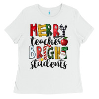 White Merry Teacher Bright Students Christmas Ladies Tee - LillyAllenDesigns