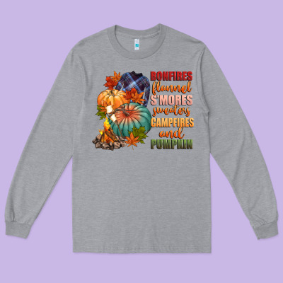 Bonfires Flannels Smores Campfires And Pu Long Sleeve Tee Designed By Cowgirlartshop