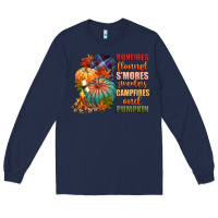 Navy bonfires flannels smores campfires and pu Long Sleeve Tee - CowGirlArtShop