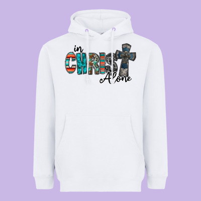 In Christ Alone Heavyweight Hoodie Designed By Racoondesign