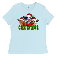 Baby Blue Mooey Christmas Cows Ladies Tee - LillyAllenDesigns